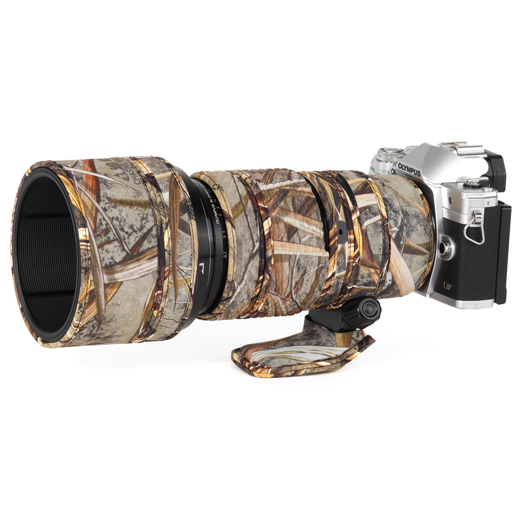CHASING BIRDS Lentille camouflage imperméable pour Olympus 40-150 mm F2.8 PRO Housse de protection imperméable Version IV (camouflage roseau)