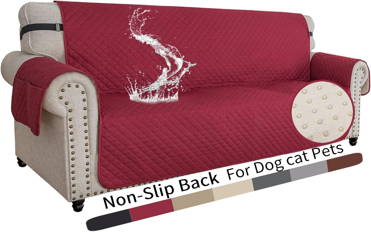 XINEAGE Quilted Sofa Covers 3 Seater, Water Resistant Couch Covers for 3 Seater, Non Slip Sofa