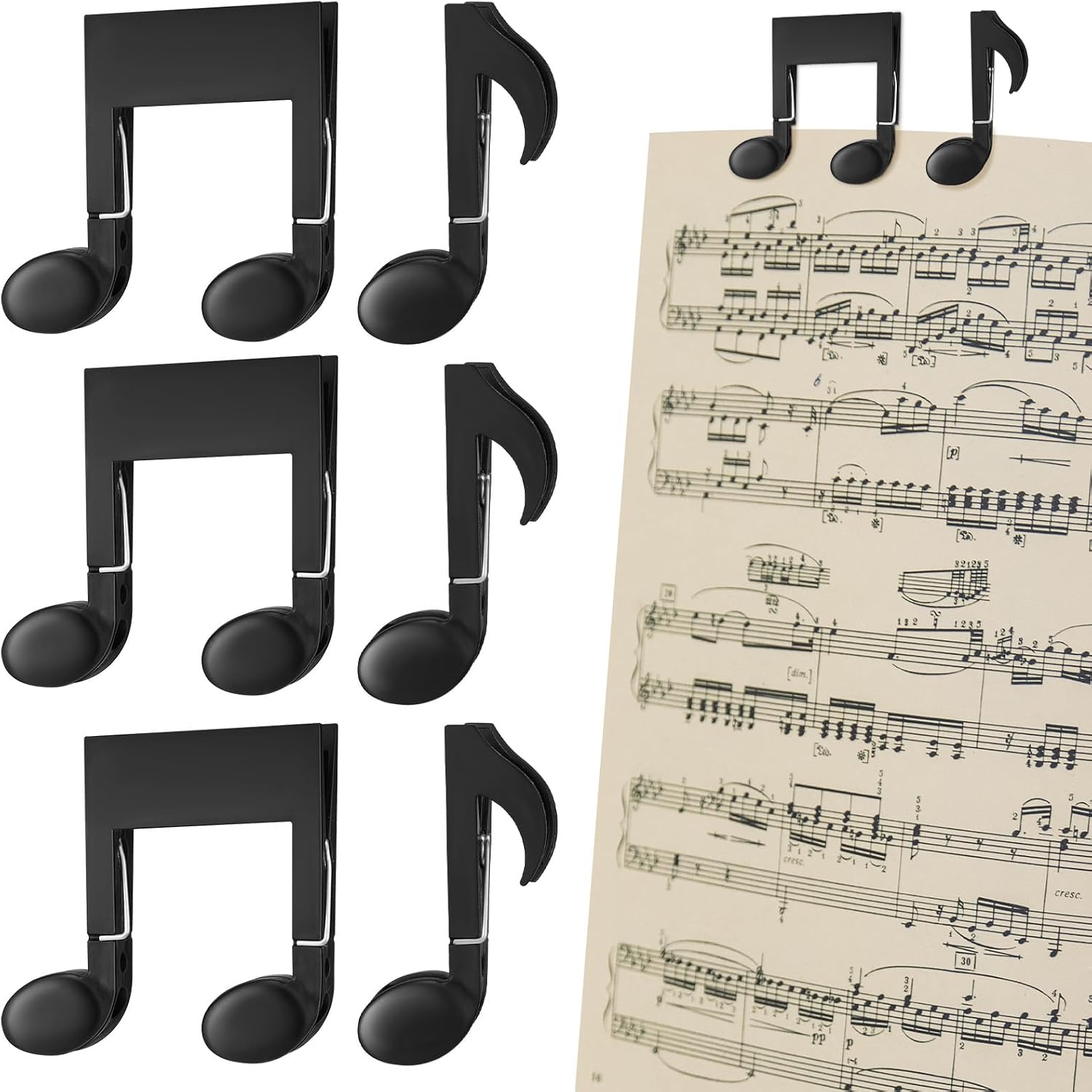 Maitys 6 Pcs Music Sheet Clips Note Shaped Book Page Holder Clip for Gifts
