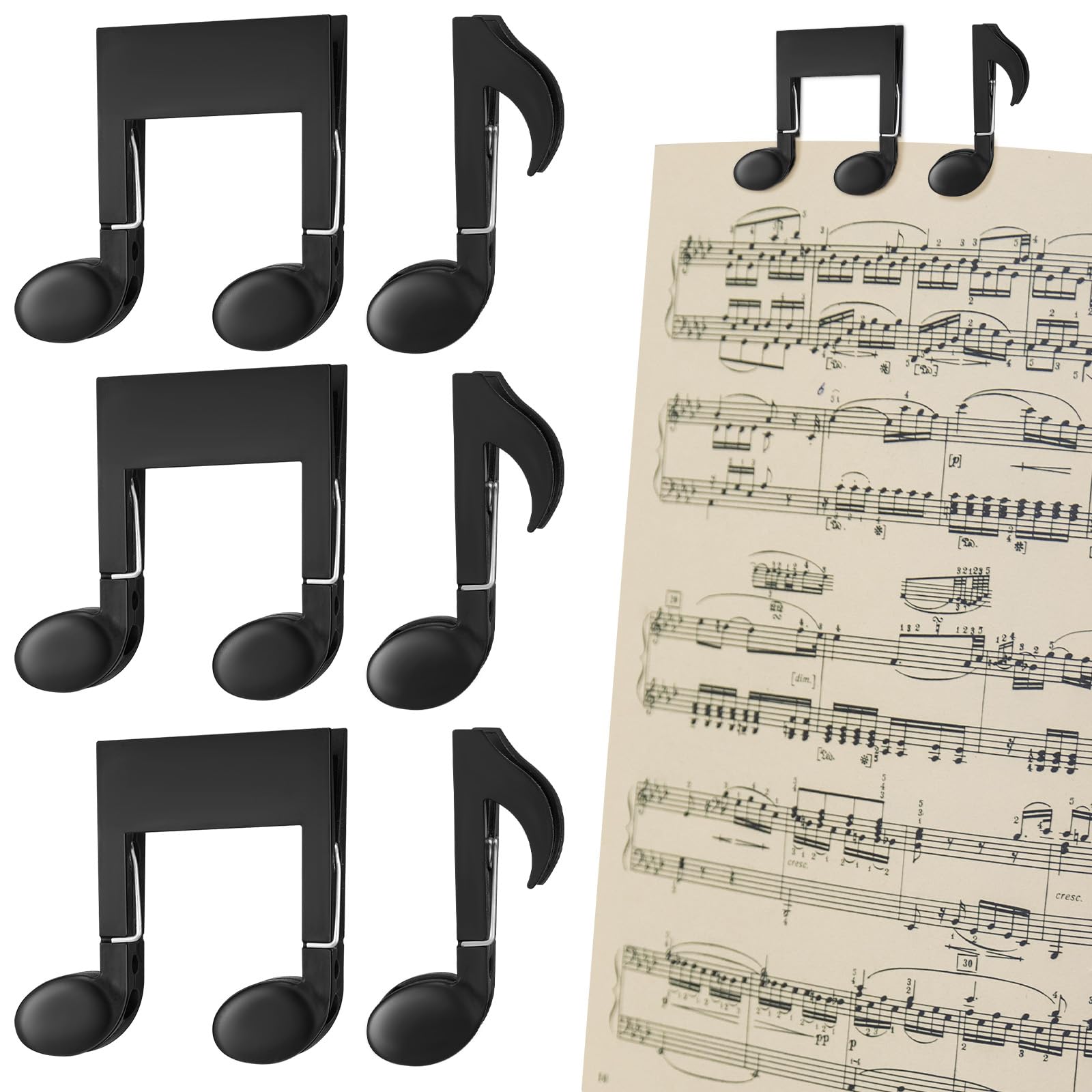 Maitys 6 Pcs Music Sheet Clips Note Shaped Book Page Holder Clip for Gifts
