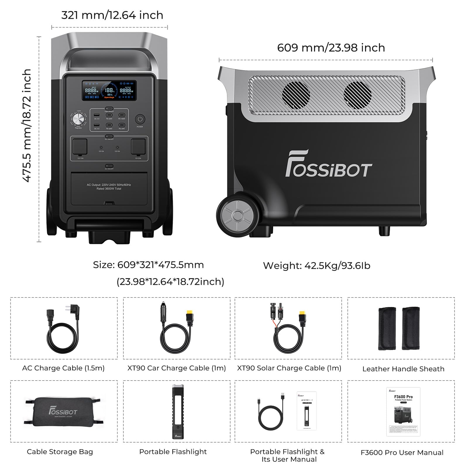 FOSSiBOT F3600 Pro Tragbare Powerstation 3840Wh, 3600W AC Output, Erweiterbar 3.8-11.5 kWh, LFP-Batterie mit 6500+Zyklen, 2000W PV Input, Solargenerator für Zuhause, Camping, Wohnmobil