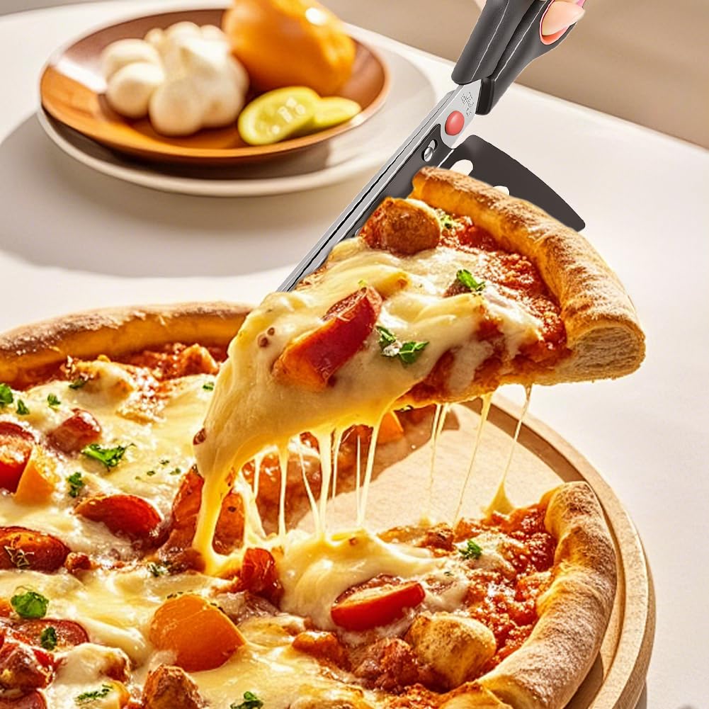 Vicloon Nożyczki do pizzy, krajalnica do żywności i serwer do pizzy, nóż do pizzy z ostrym ostrzem ze stali nierdzewnej klasy spożywczej, wielofunkcyjne nożyczki kuchenne, czerwone