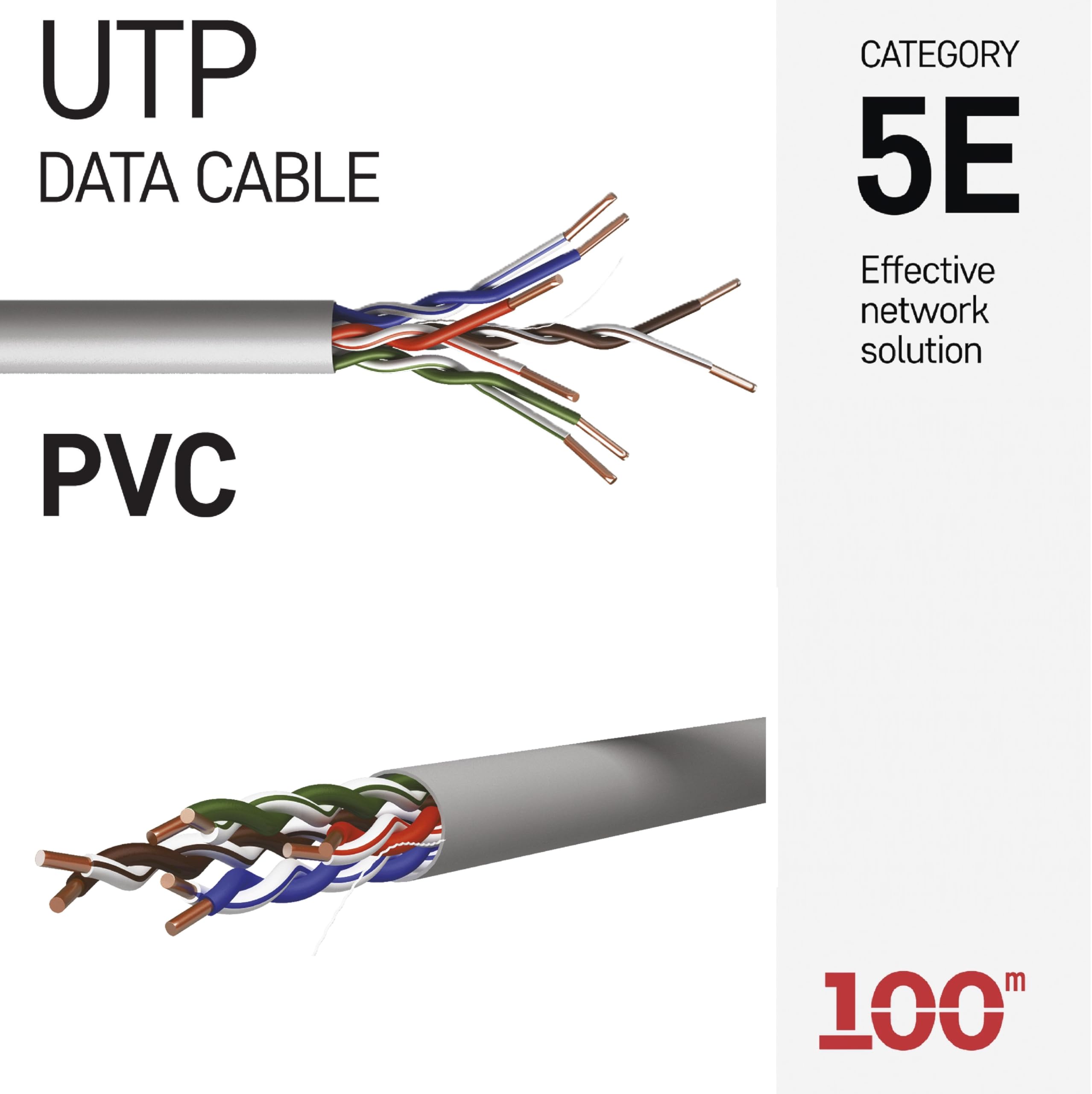 EMOS - Câble réseau UTP CAT 5e, 100 m, PVC - Câble patch CAT5e UTP - Fil en cuivre - Câble Gigabit LAN - Câble Ethernet non blindé - Pour l'intérieur