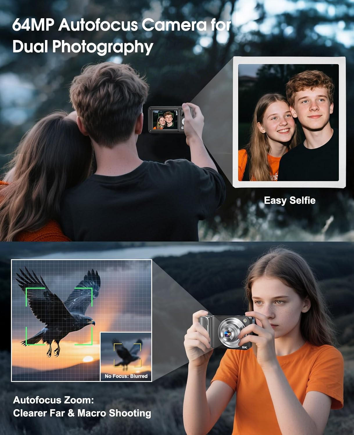 5K Digital Camera for Photography, 64MP Touchscreen WiFi Camera with Autofocus 6X Optical & 16X Digital Zoom, Dual-Lens Vlogging Camera for YouTube Video Anti-Shake, Travel Compact Camera with Flash - Image 4