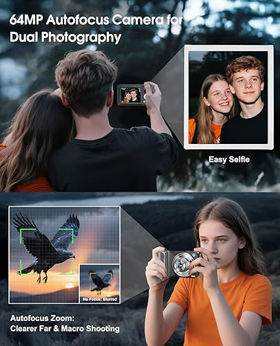 Miniatura 4 de Cámara digital 5K para fotografía, cámara WiFi con pantalla táctil de 64 MP con enfoque automático 6X óptico y zoom digital 16X, cámara de vlogging