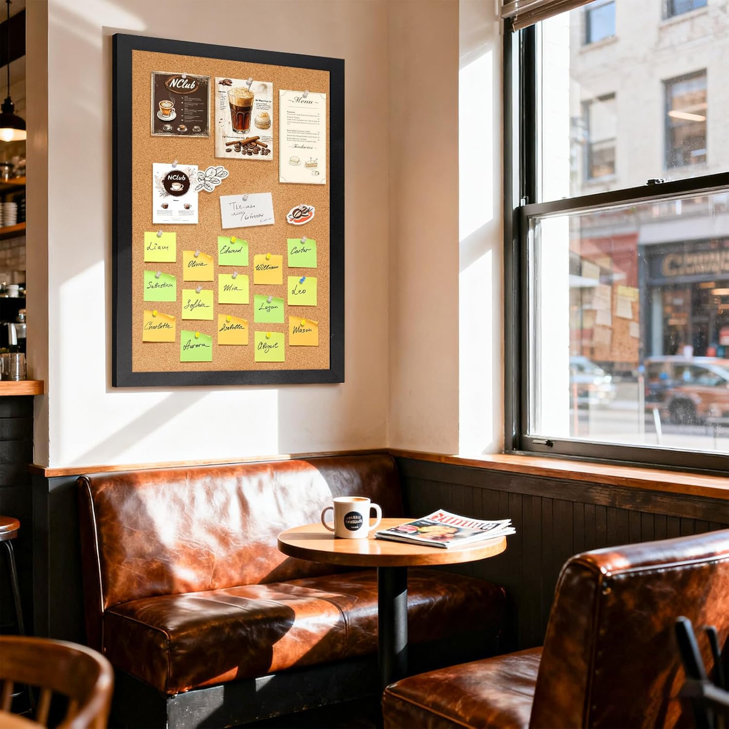 WALGLASS コルクボード 24インチ x 18インチ ブラック 木製フレーム 掲示板 壁用 オフィスルーム ピンボード用