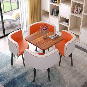 Square Conference Table, Office Table and Chair Set, Reception Negotiation Table, Reception Hall Bedroom Coffee Shop Tea Shop Office Place Beauty Salon,Orange-One Size
