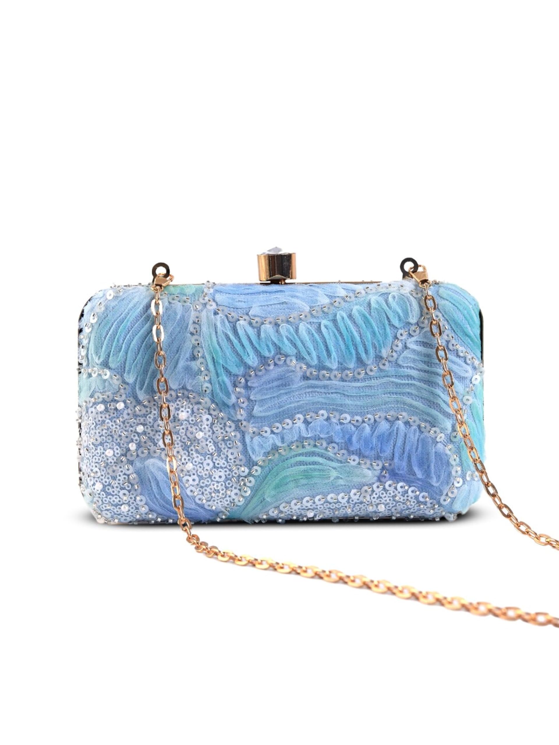 Aqua Blue Box Clutch | Structured Evening Bag for Women | Party & Wedding Clutch Purse-image-29
