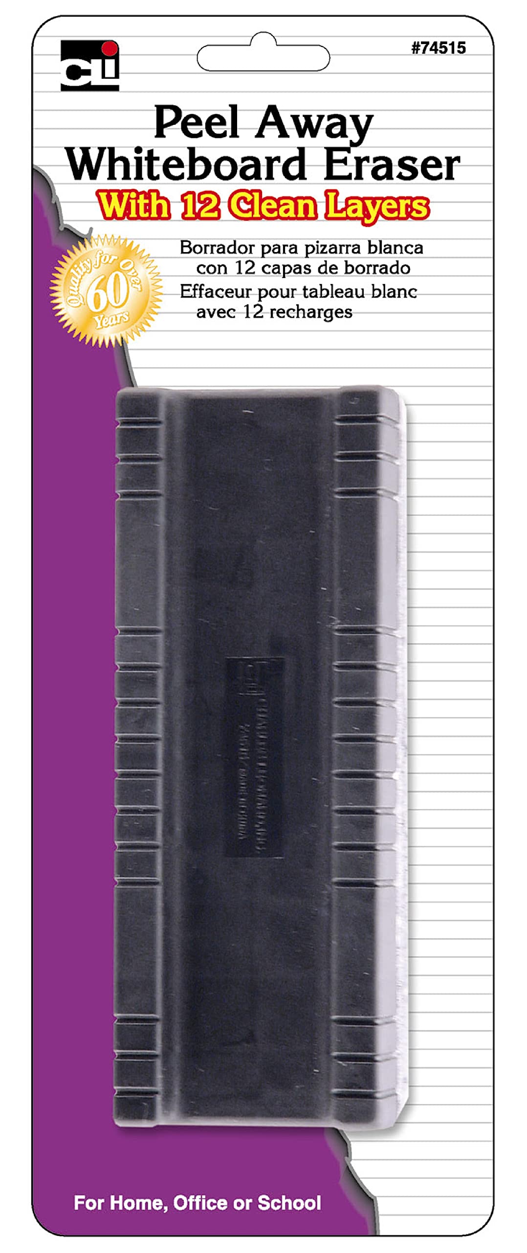 Charles Leonard Borrador de pizarra blanca | 12 capas despegables cada una, borrador de fieltro de borrado en seco de 5 pulgadas, se vende como juego de 12 borradores (74515-12), gris/negro