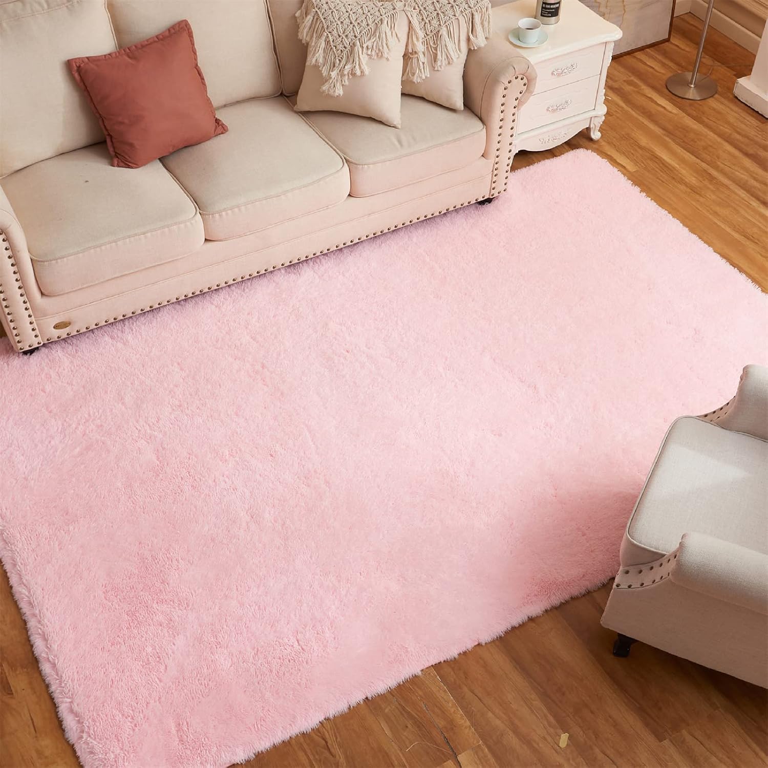 Alfombras Grandes, mullidas y de Pelo Largo para Sala de Estar, 2.74 x 3.66 Metros, Color Rosa, Modernas y afelpadas, Ideales para la habitación de niños y niñas, Sala de Juegos y Cuarto Infantil.
