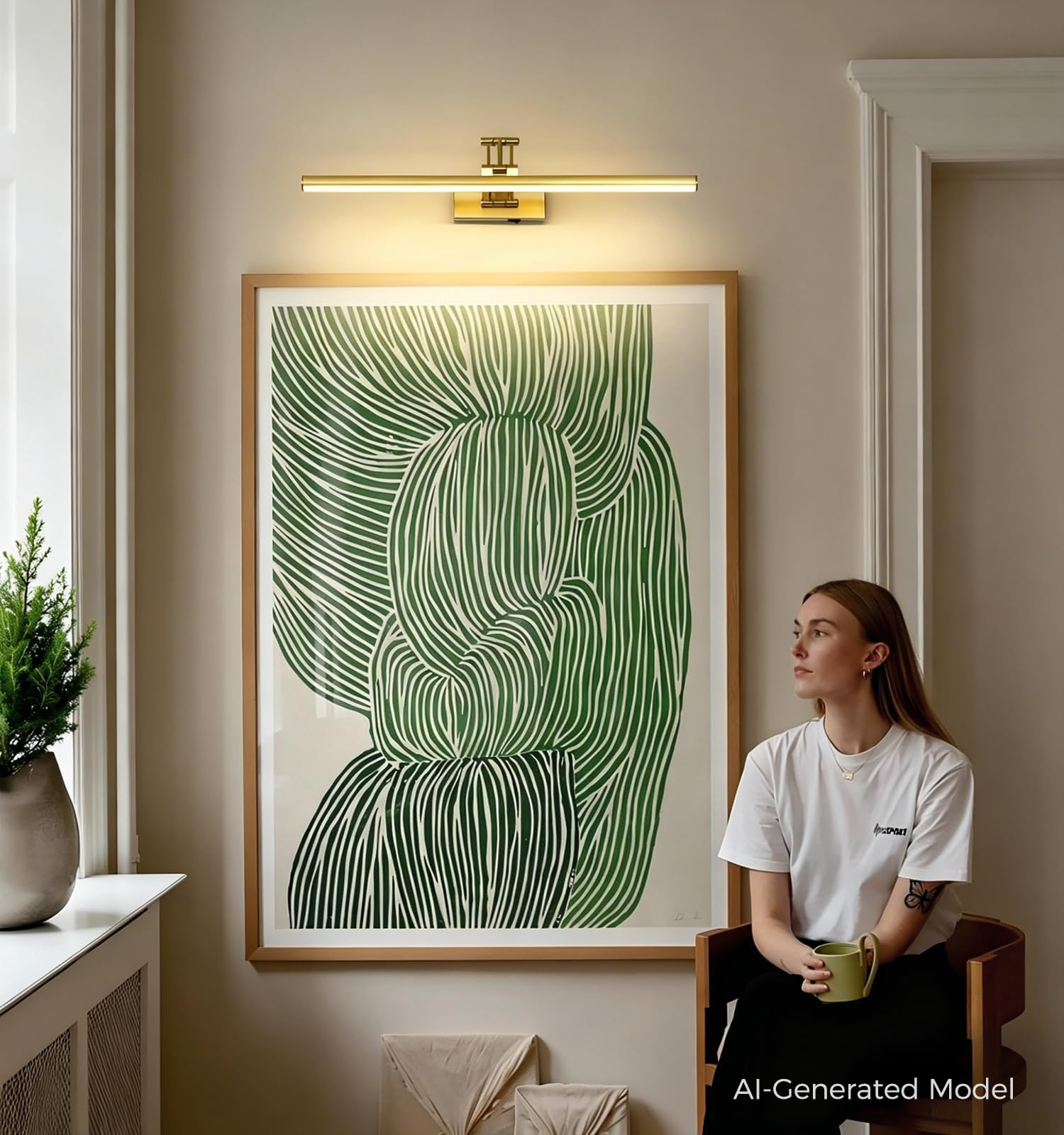 Joossnwell Luce per foto a batteria per illuminazione artistica ricaricabile da parete per dipinti Wireless 23,62 pollici cornice luce con telecomando dimmerabile Galleria Luce in ottone per