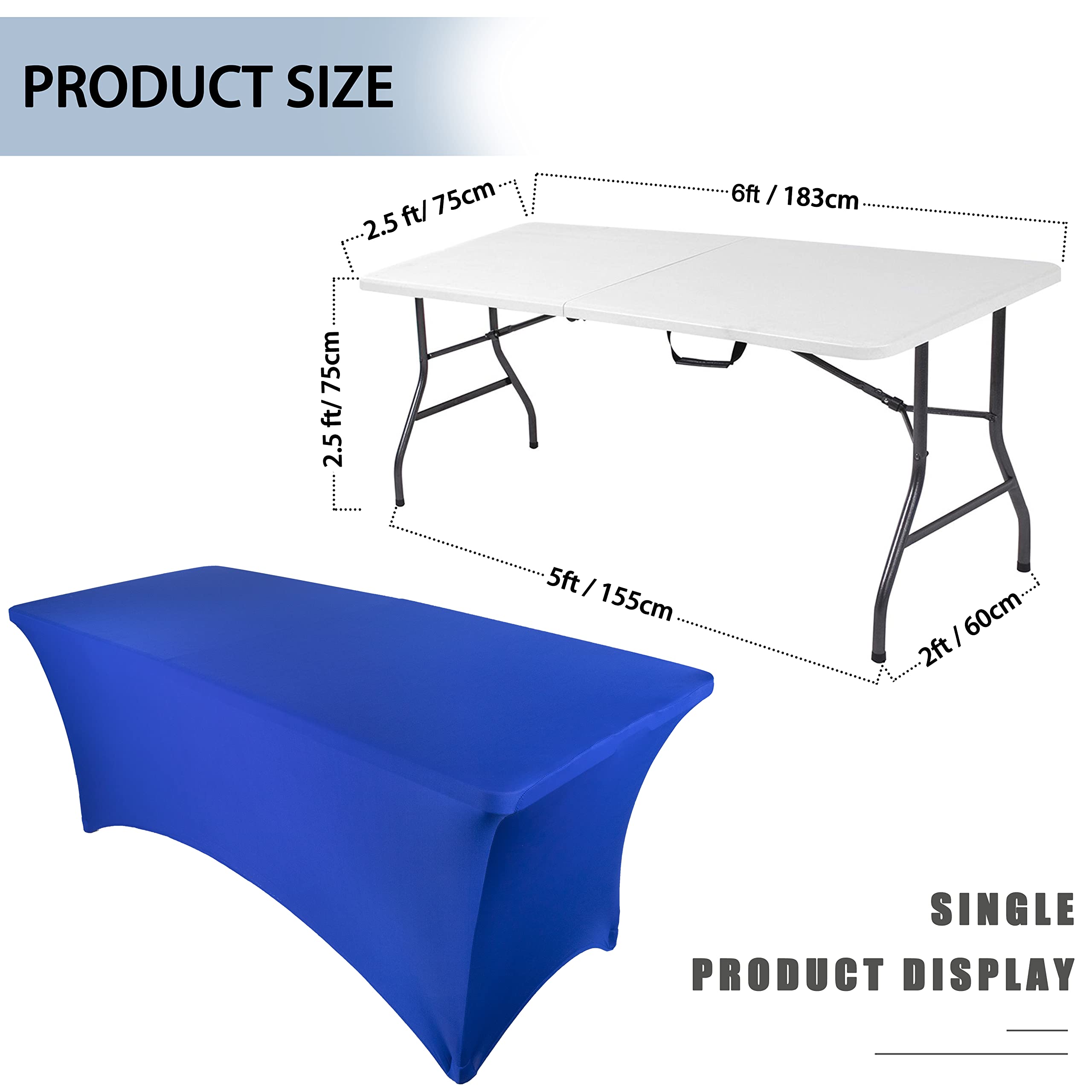 Confezione 6 Copritavoli Elasticizzati In Spandex Blu Navy - Adatti Per Tavoli Rettangolari Da 182,9x76,2x18 Cm, Lavabili, Antimacchia, Per Feste, Matrimoni, Picnic, Interni/Esterni - 3