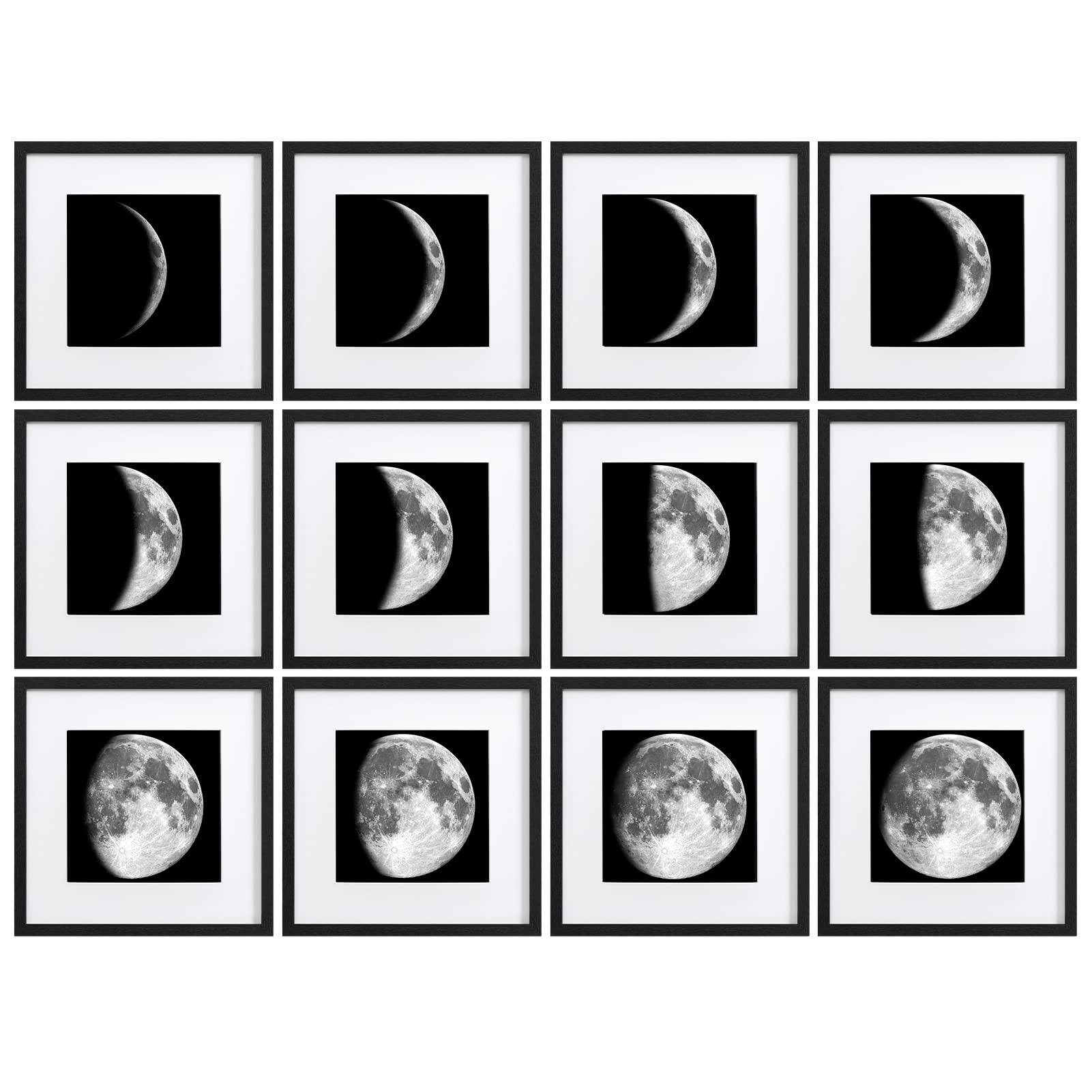 eletecpro 12x12 Picture Frame Set of 12, Display Pictures 8x8 with Mat or 12x12 Without Mat, Square Frames for Tabletop and Gallery Wall Home Decor, Horizontal and Vertical Mounting, Black