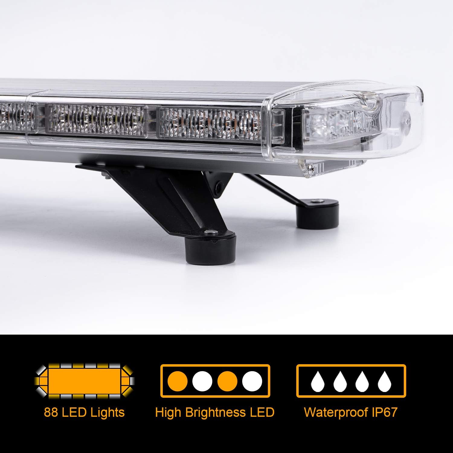 ASPL 47" 88 LED High Intensity Low Profile Roof Top Strobe Light Bar Emergency Warning Strobe Lights for Tow Truck Construction Vehicles (Amber/White)