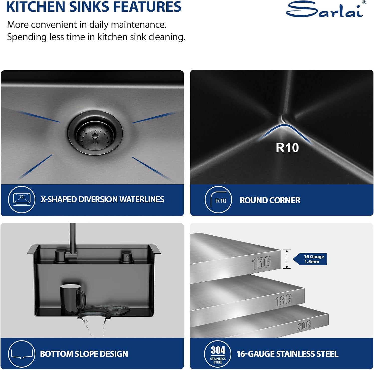 Sarlai Black Undermount Bar Sink With Foldable Faucet - 15x15 Inch Outdoor Black Kitchen Sink RV Workstation 16 Gauge Stainless Steel Single Bowl Handmade Outdoor BBQ Sinks with Lid