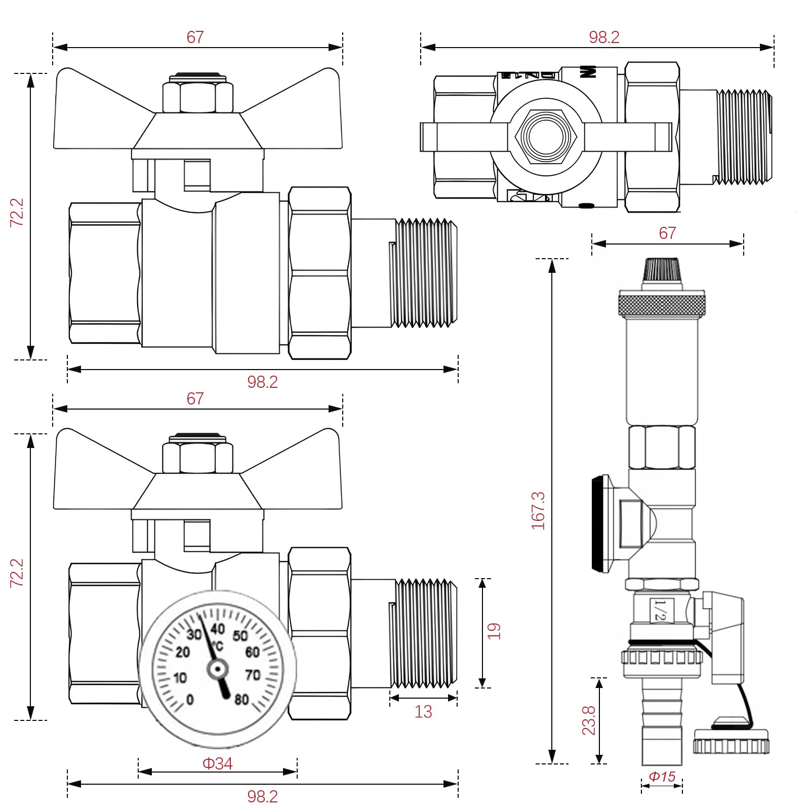 11 circuitos de calefacción, distribuidor de circuito de calefacción incl. válvulas de bola de 1 pulgada, calefacción por suelo radiante con ventilación manual, caudalímetro, conectores para Euroconus