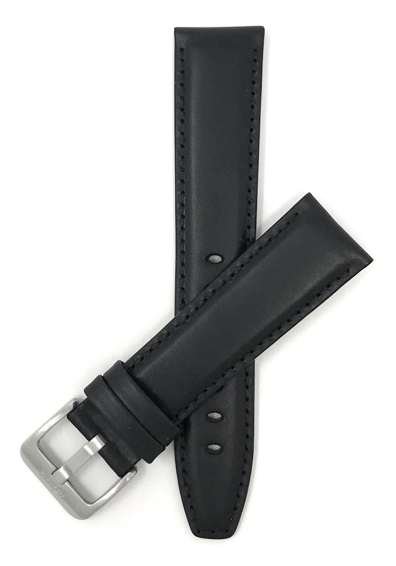Bandini 20mm Italian Leather Watch Band Strap - Black - Stitching - Sports