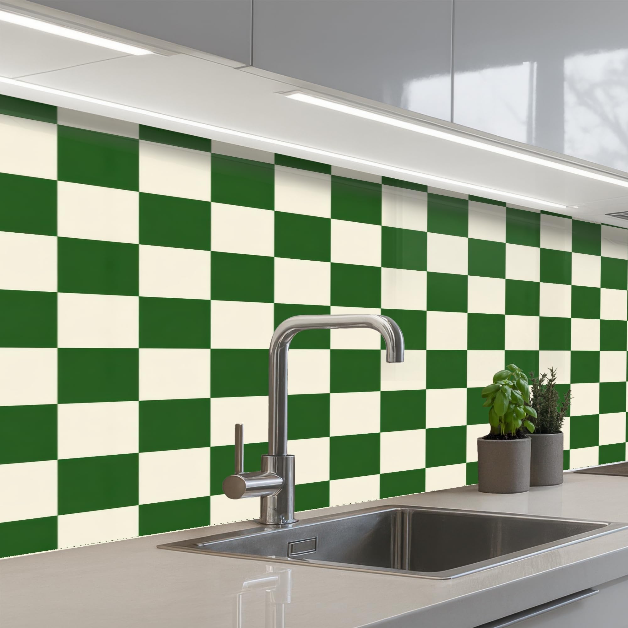 KitchenYeah© Paraschizzi Cucina Adesivo 60x150 cm Pannello Parete Paraspruzzi Rivestimento Scacchiera - Motivo - Verde
