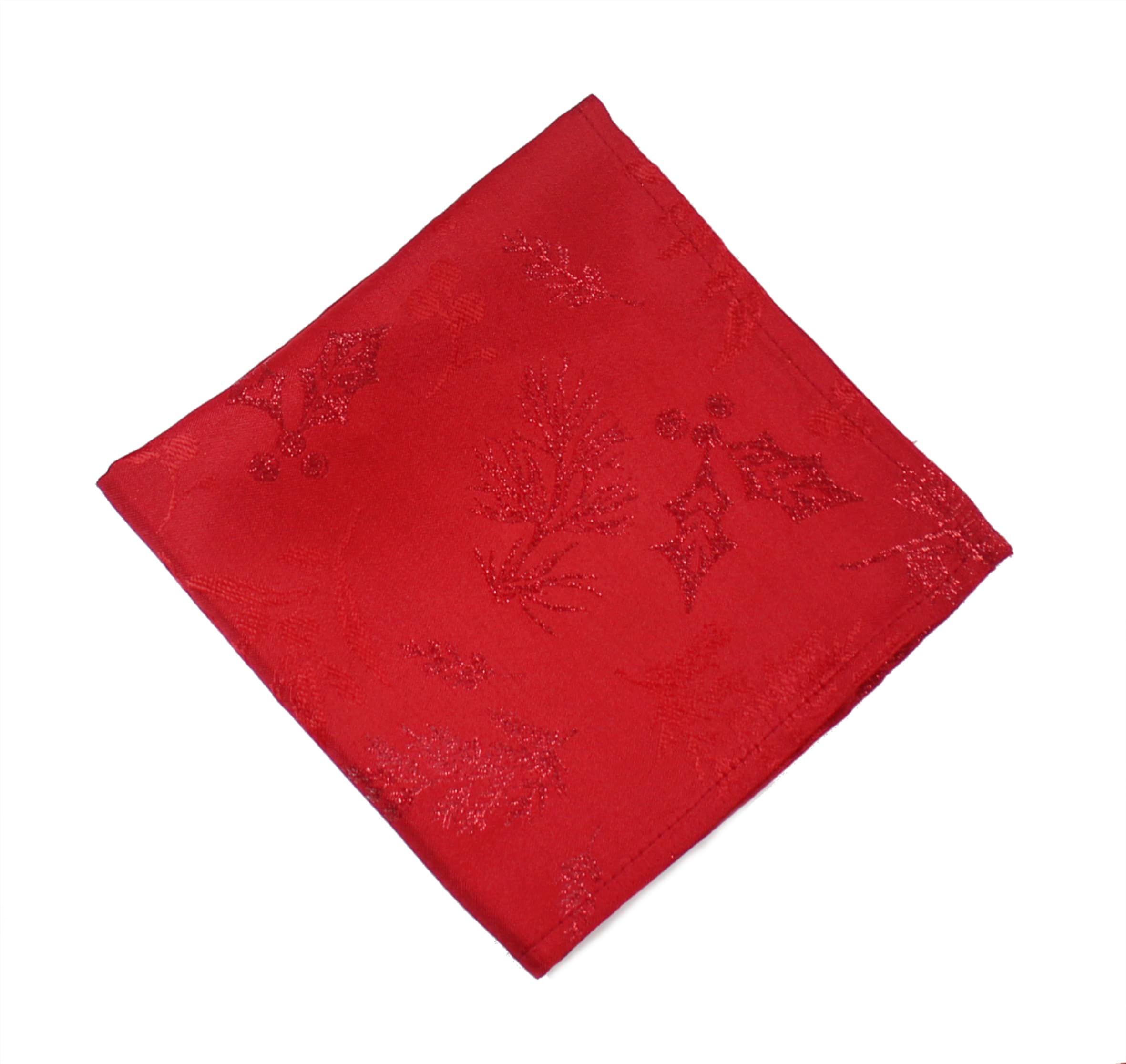 Peggy Wilkins Red Winter Hedgerow Sparkly Christmas Damask Napkin - 45Cm X 45Cm