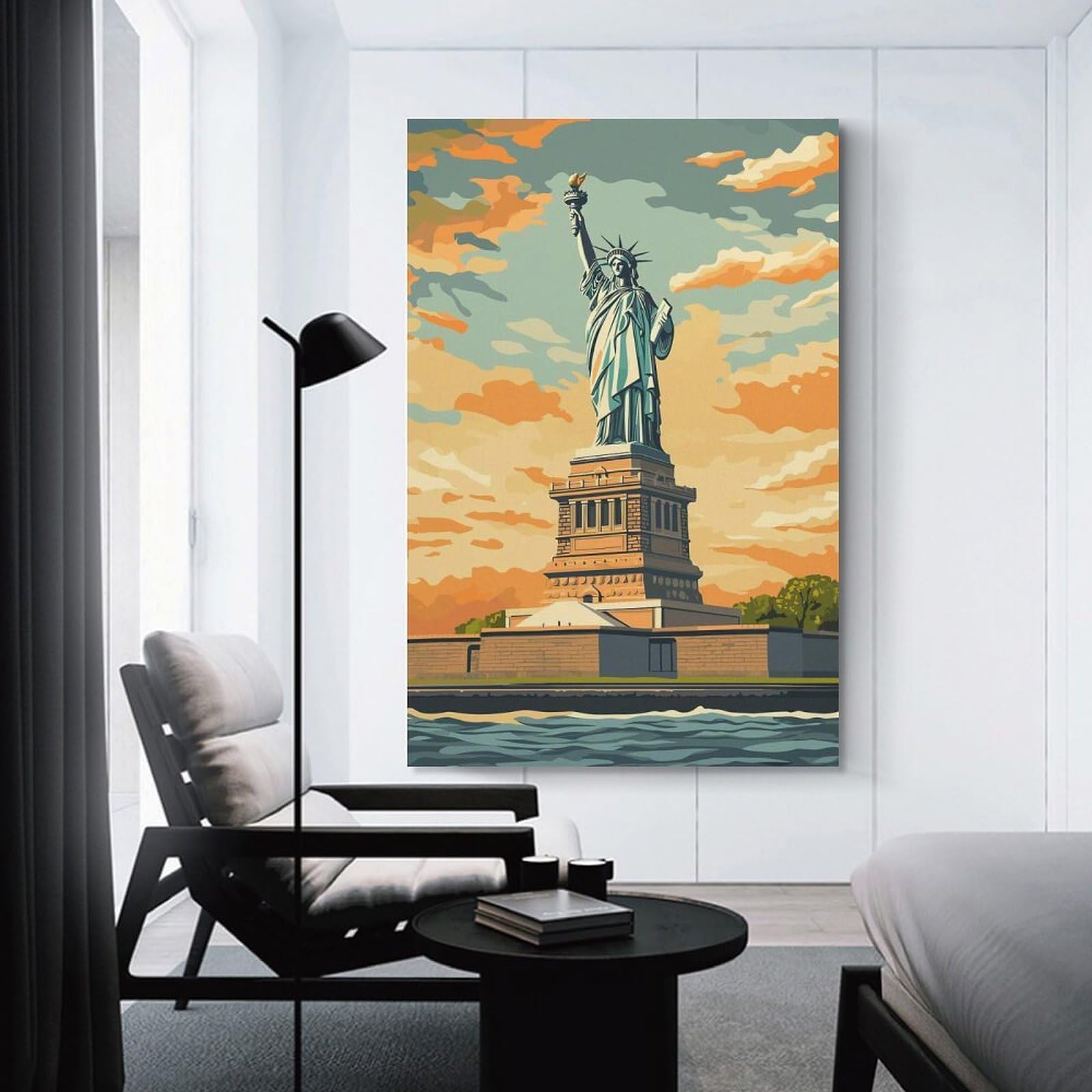 Junmoney Canvas Wall Decor Statue of Liberty Sunset, 20x30inch(50x75cm), for Lounge Decor, Bedroom Walls Or Flats, Eye Catching Artwork for Blank Walls