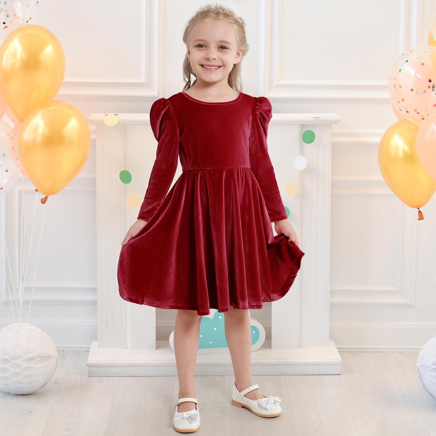 Girls Velvet Dresses Kids Long Sleeve Bow Back Holiday Party Dress Toddler Fall Winter Clothes 3-8 Years - Image 4