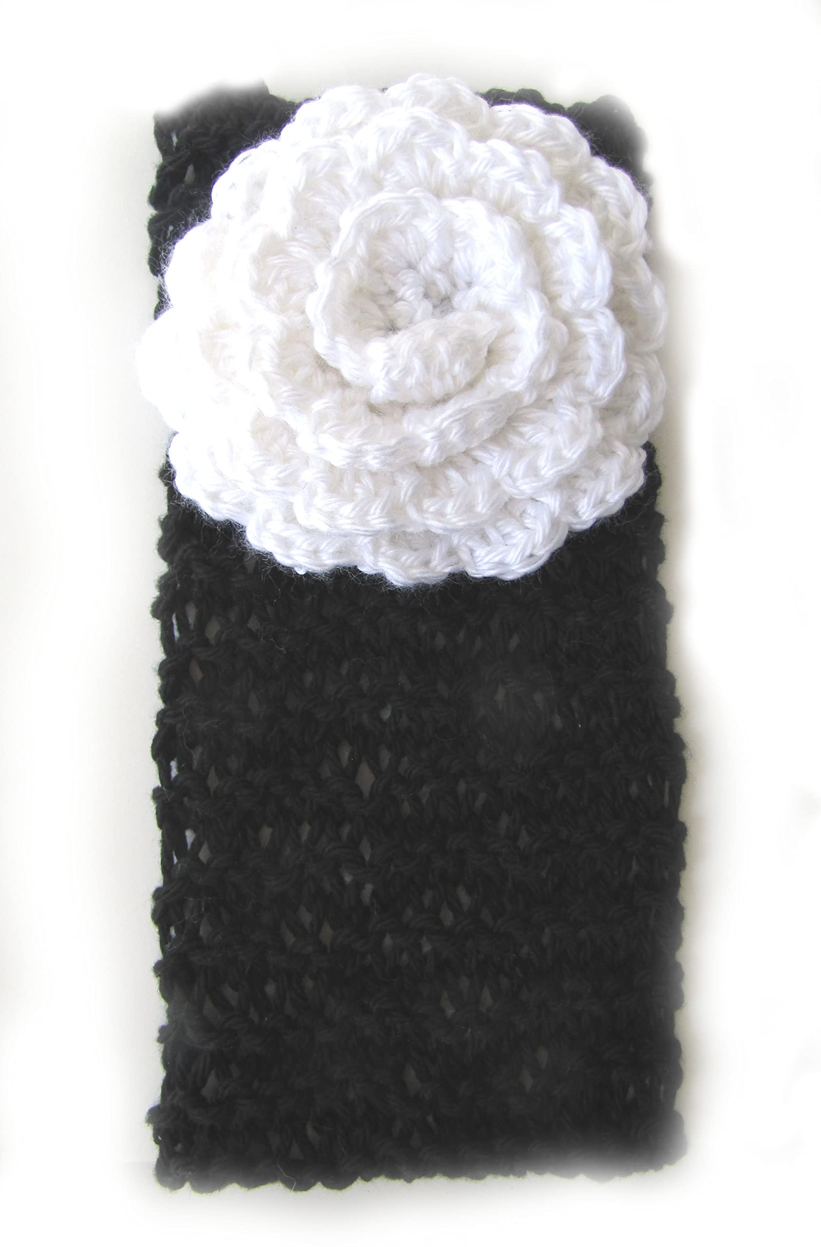 KSS Handmade Baby Black Cotton Headband/Ear warmer with Flower 15-17" (12-24" Months)