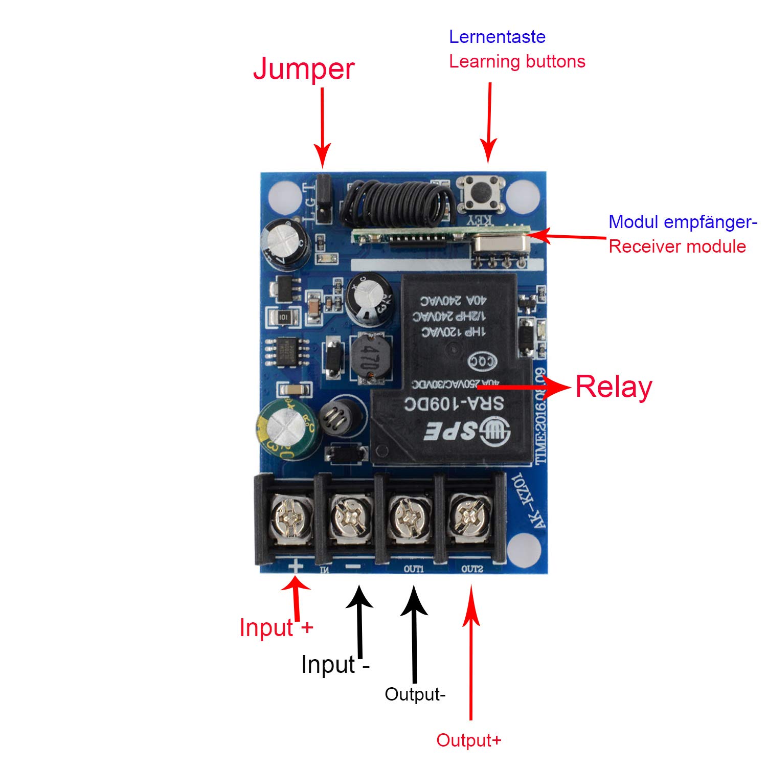 Sistema de control remoto por radio de 2 canales CC, 500 m, mando a distancia de alto alcance, 12 V, 24 V, transmisor y receptor de 2 botones, para bomba de luz, 433 MHz, relé, interruptor