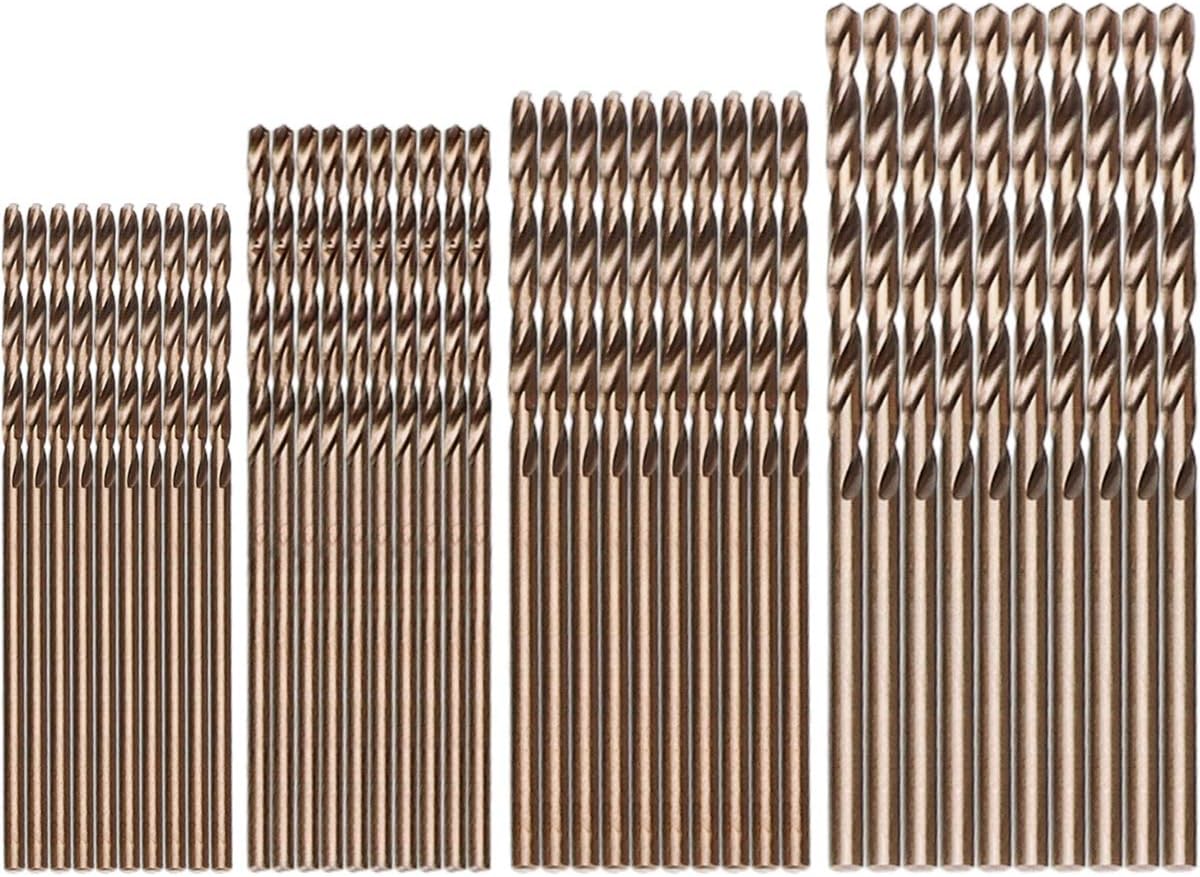 40-Piece M35 Cobalt Steel Twist Drill Bit Set, Sizes 3/64", 1/16", 5/64", 3/32" (10 Each), Fully Ground HSS-CO Jobber Bits with 118° Point for Stainless Steel, Hard Metal, Cast Iron & Wood