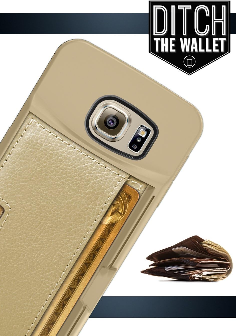 Smartish® Galaxy S6 Edge Wallet Case - Q Card Case for Samsung Galaxy S6 Edge - Ultra Slim Protective Kickstand Credit Card Carrying Case (CM4) - Platinum Gold