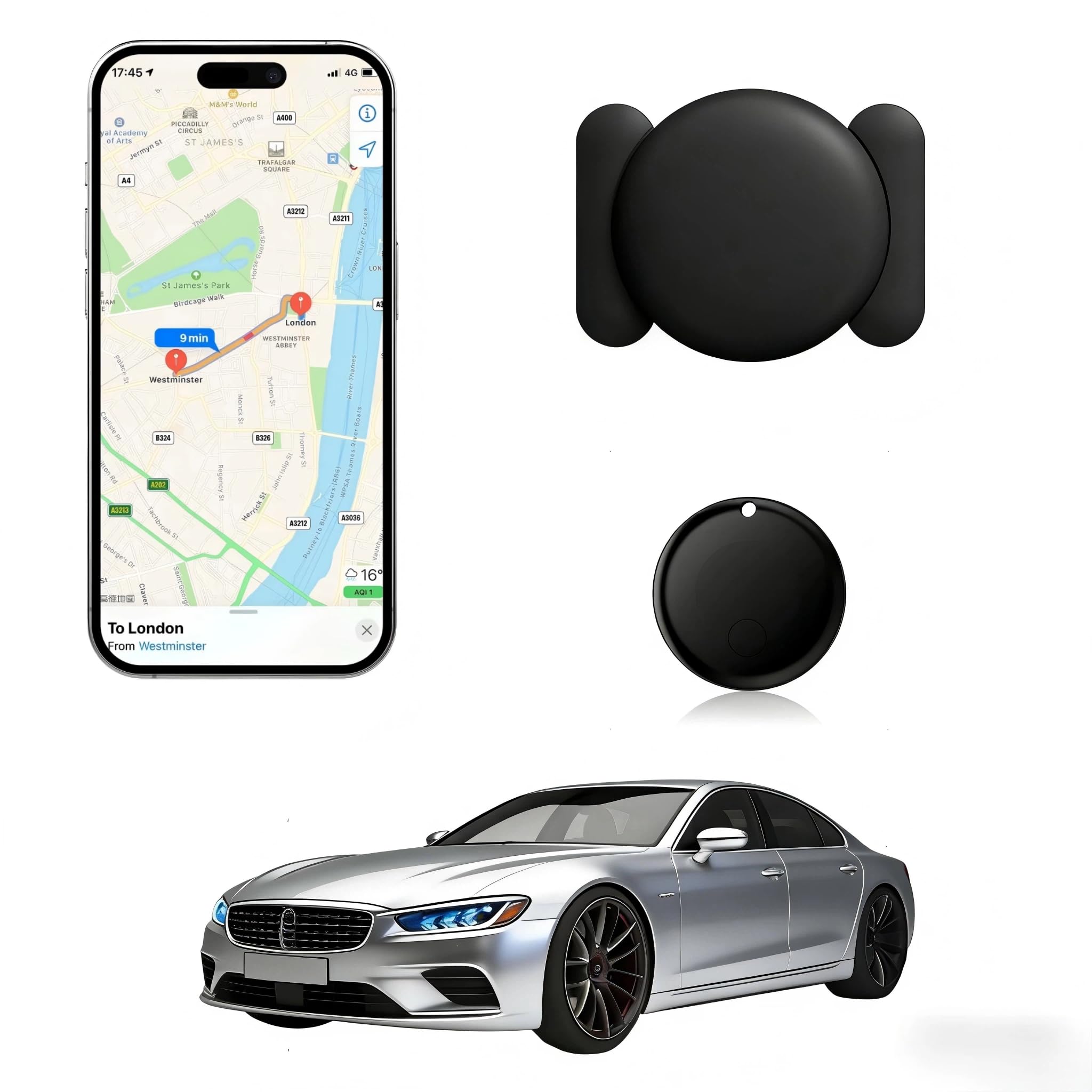 GPS Tracker for Vehicles,Magnetic Waterproof Car Tracker,No Monthly fees, Mini Portable GPS Tracker for Cars, Trucks, Motorcycle, Anti-Theft（Android Only）