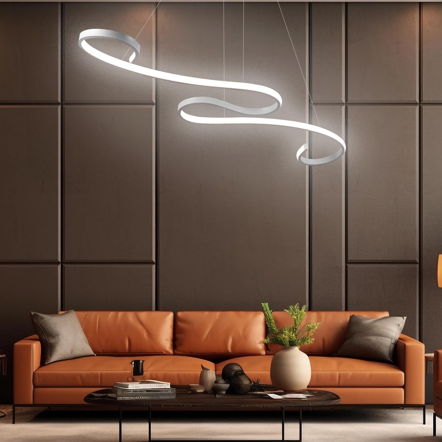 Arcadia Lampadario Led Soffitto a Sospensione Moderno con Luce Calda e Fredda Dimmerabile, Telecomando e App per Cellulare - Lampadario Camera da Letto, Soggiorno, Cucina e Cameretta - 3000 LM 100 Cm