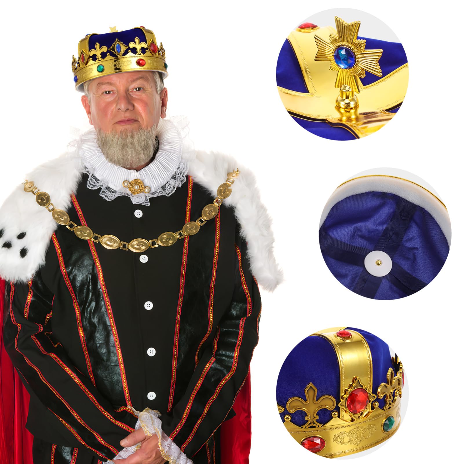 Toyvian King Crown - Royal King Crown Jeweled Queen Tiara for Boys Men Halloween Costume Accessories Prom Party Cosplay, Blue - Image 3