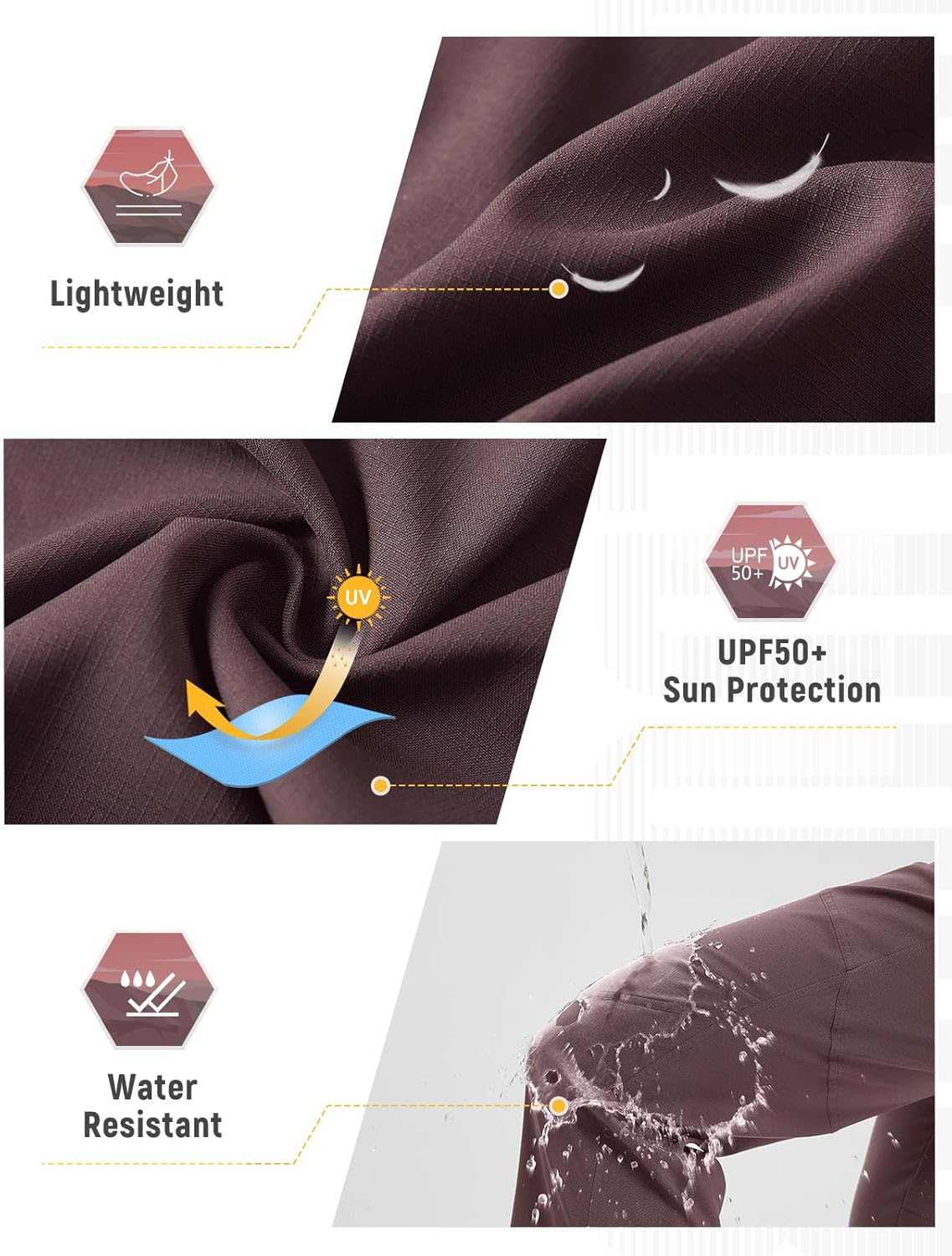 baleaf Women's Hiking Pants Ripstop Water Resistant Lightweight Quick Dry Zip Pockets UPF50+ Travel Clothes - Image 6