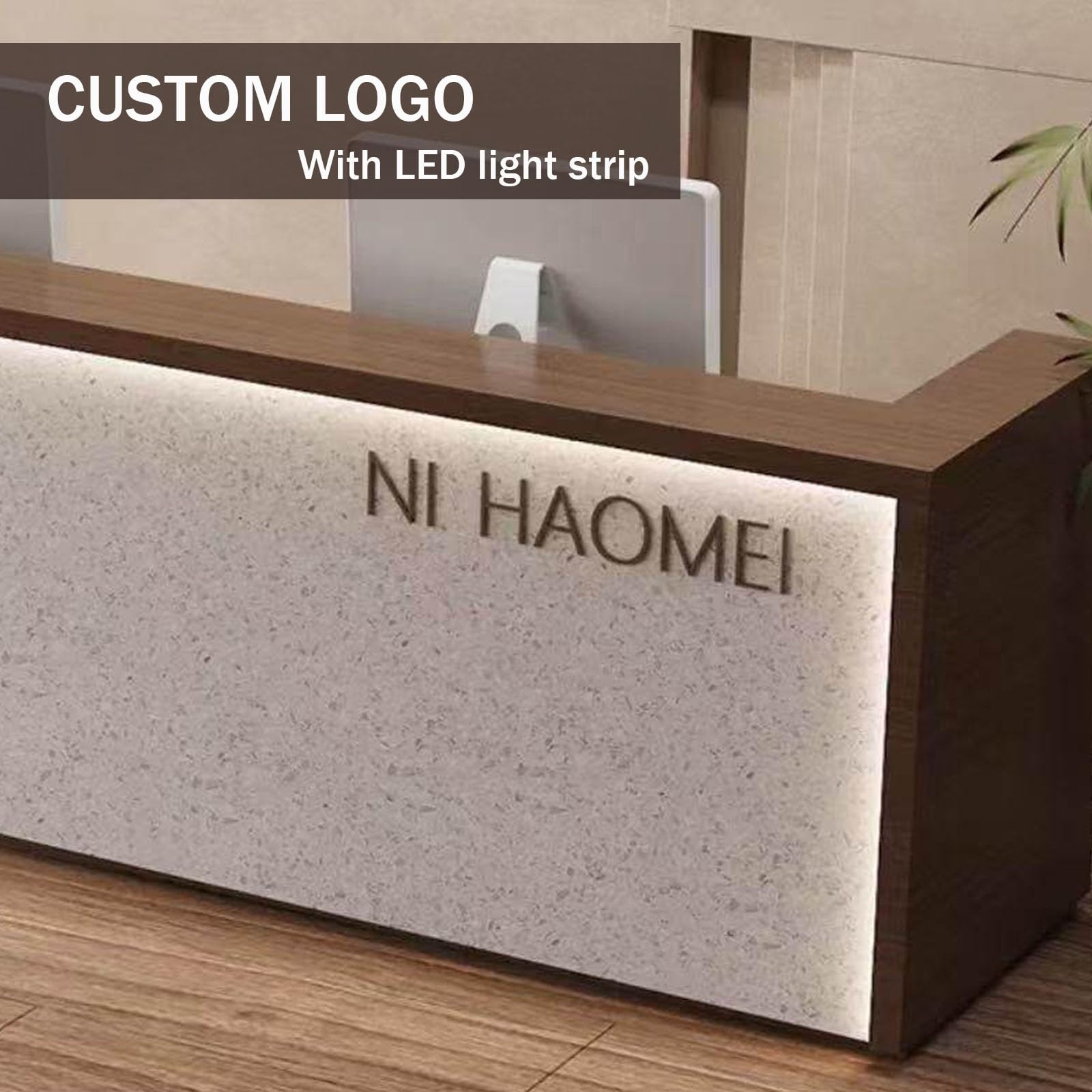 Moderner Empfangstresen mit LED-Beleuchtung Großer Arbeitsfläche für Büro, Salon, Hotel(B,150CM)