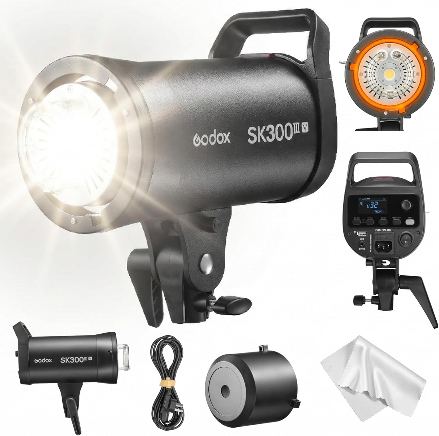 Godox SK300IIIV GN58 Studio Flash Strobe, 2.4G Wireless X System, Upgraded 10W LED Modeling Lamp, 0.1-1.5s Recycle Time, 1/32-1/1 Power Output, Bowens Mount for Portrait and Product Photography