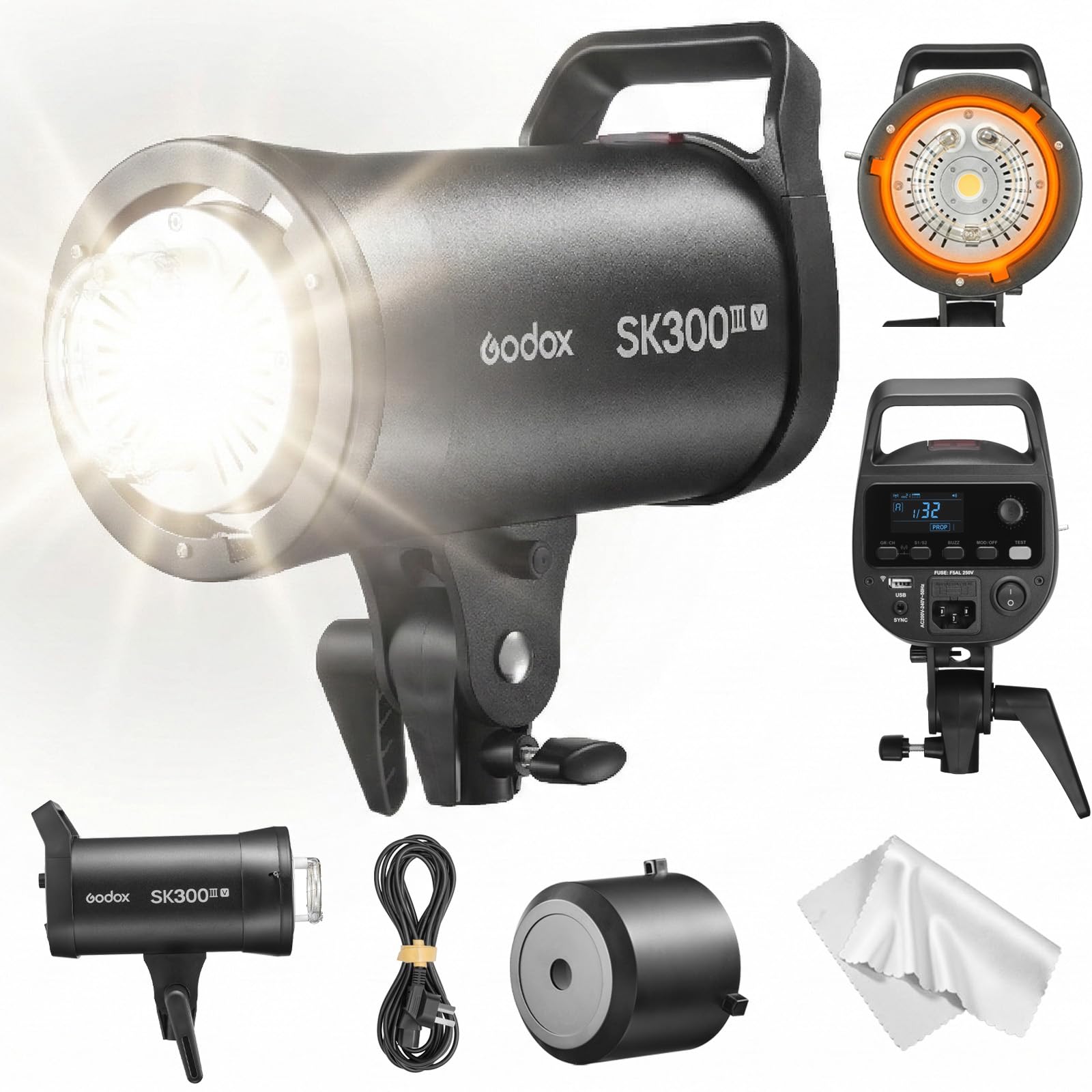 Godox SK300IIIV GN58 Studio Flash Strobe, 2.4G Wireless X System, Upgraded 10W LED Modeling Lamp, 0.1-1.5s Recycle Time, 1/32-1/1 Power Output, Bowens Mount for Portrait and Product Photography