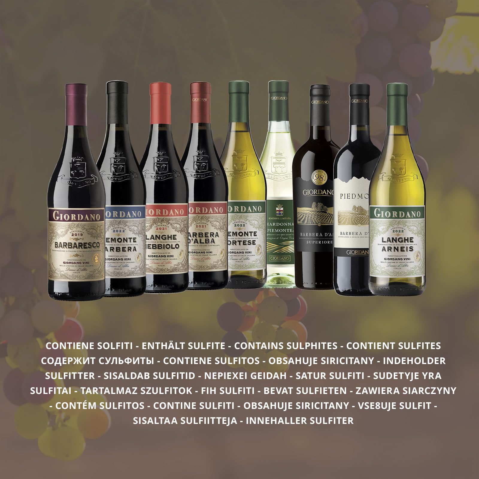 Giordano - SELEZIONE PIEMONTE - Confezione di vini originari del Piemonte dal Gusto Secco. 10 tipologie di Vino tra Bianco e Rosso - 12 Bottiglie da 75 cl