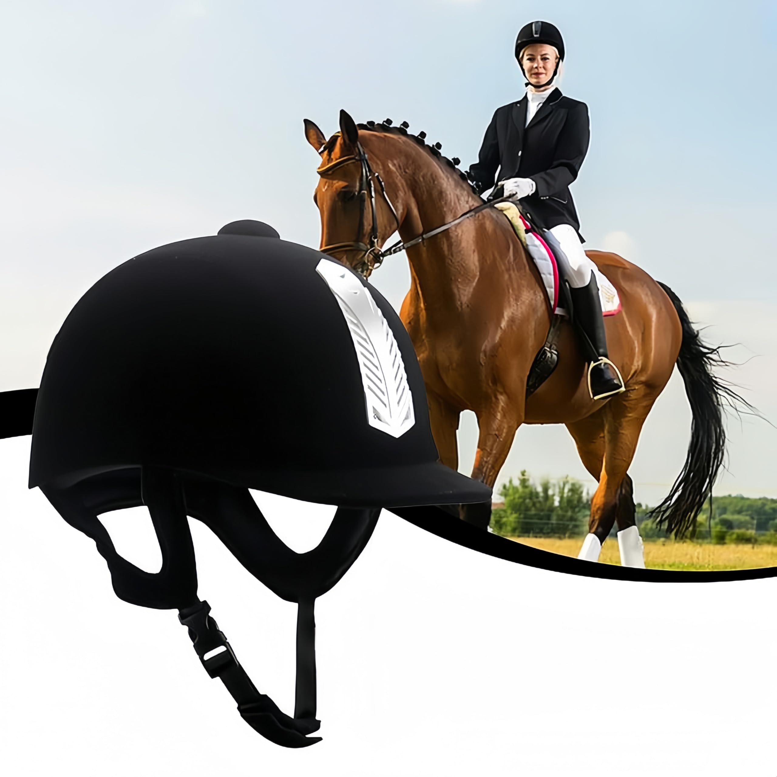 Weegeeks Equestrian Velvet Riding Helmet – Sport Helmet for Horseback Riding & Show Jumping (58cm)