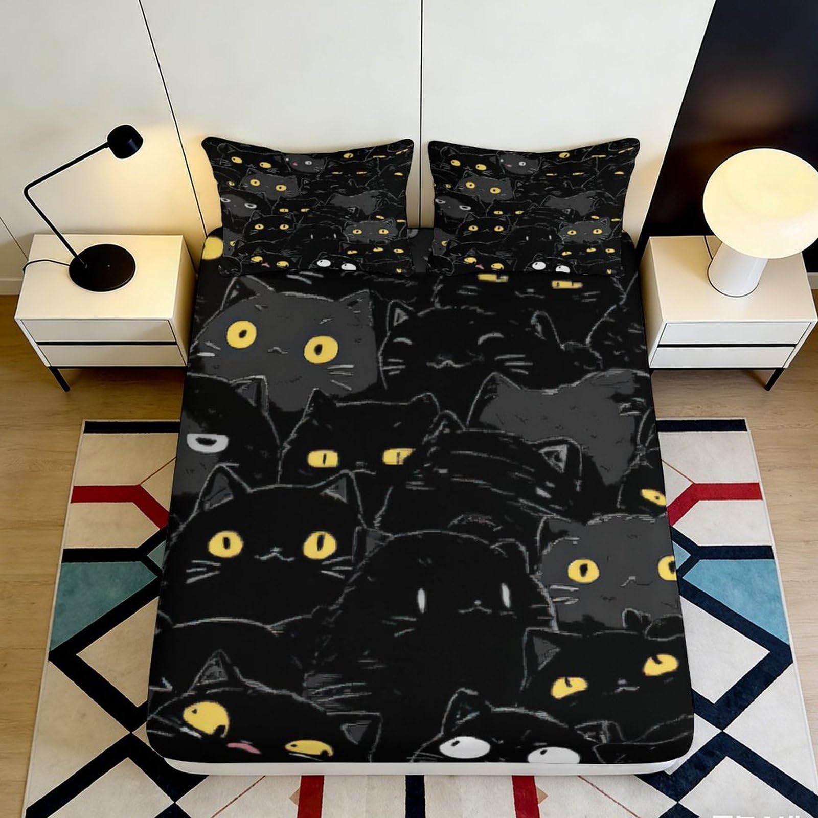 Jqzkxnhpbr Style-6 3D Printed Black Cat Fitted Sheet Microfiber Mattress Cover For Bedroom, Dorm, Sofa Bed, Easy Care, Decorative Bedding 90X200x25cm