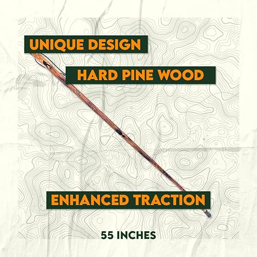 Miniatura 6 de SE Pino duro estampado de pie grande de 55 pulgadas para senderismo, caminar, senderismo con punta de goma reforzada con metal