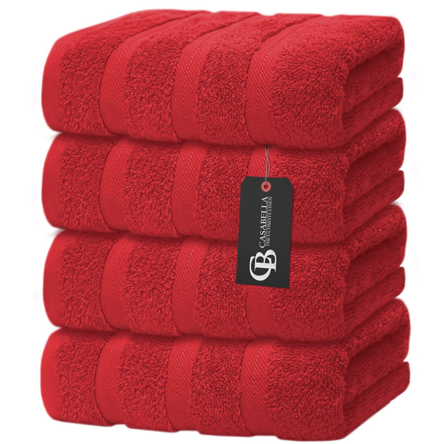 Casabella Luxury 4 Red Hand Towels Super Quality 100% Combed Cotton 650 GSM Hand Towels Set (50X90 CM) 4 Red Hand Towels for Hotel Gym