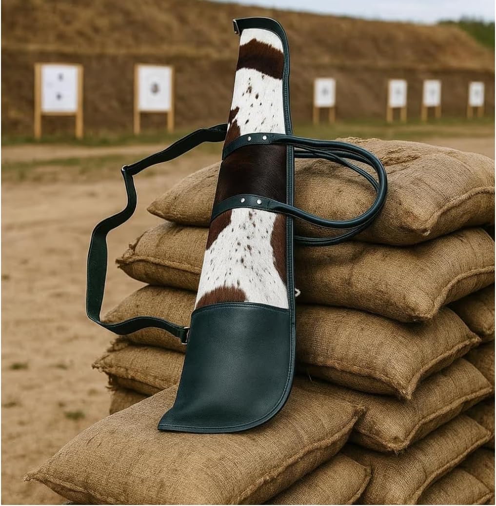 Cowhide Knife Sheath with Shoulder Strap, Black and White Leather Blade Cover, Adjustable Carrying Case