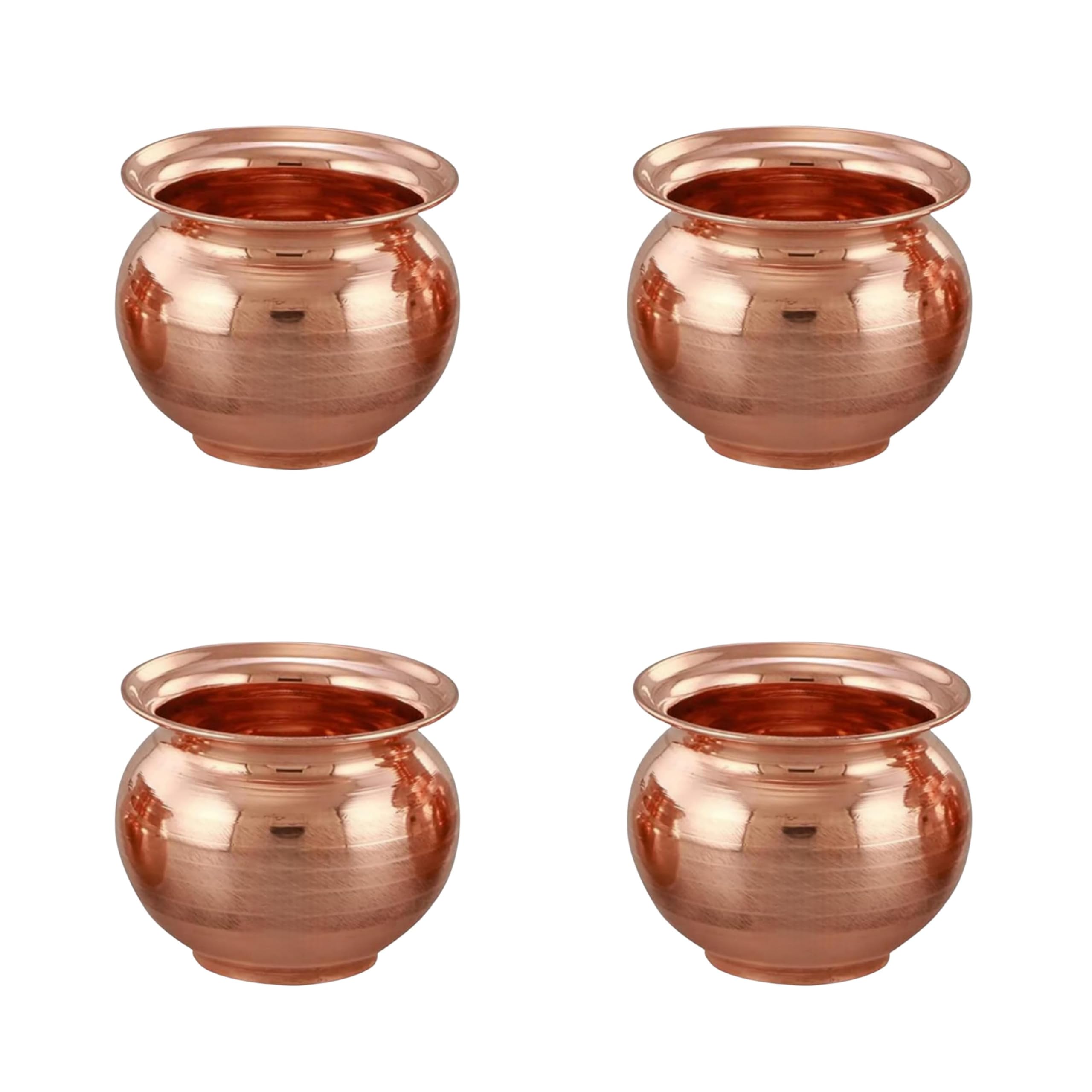 Copper-Master Handmade Pure Copper Kalash Lota with Silver Touch Finish Drinkware & Water Storage Purpose with Many Ayurvedic Health Benefits Volume - 300Ml (Set of 4)