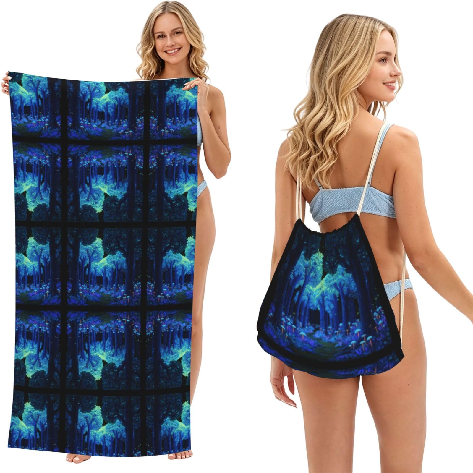 EZDLOWVBA Forest Print Beach Towel Backpack 2 In 1 Summer Large Lightweight Beach Towel - Multifunctional Ship Pattern Towel Bag For Storage,Sport