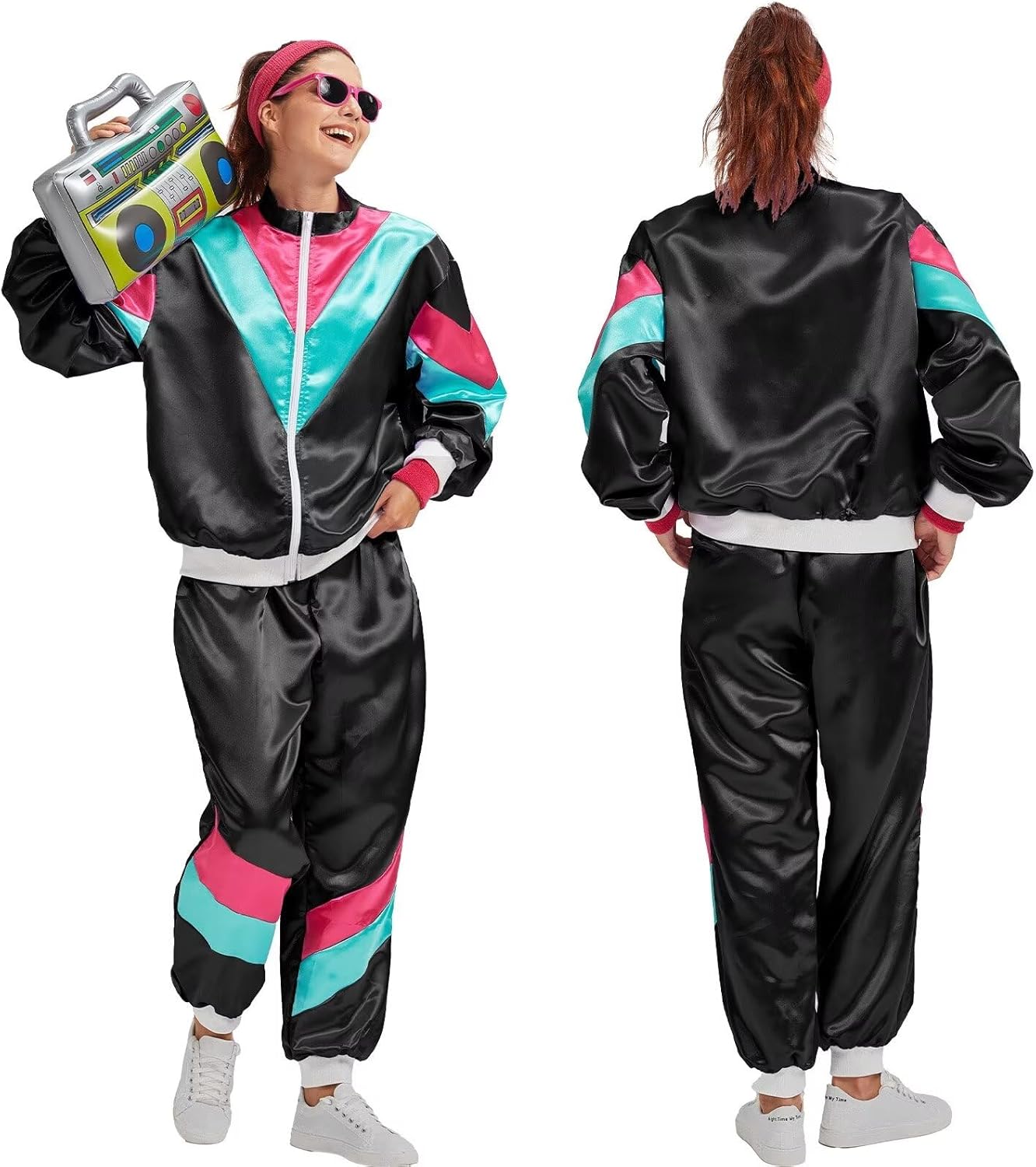 80s 90s Tracksuit for Men Women Retro Hip Hop Outfit Track Suit Windbreaker Set for Couples Costume - Image 4