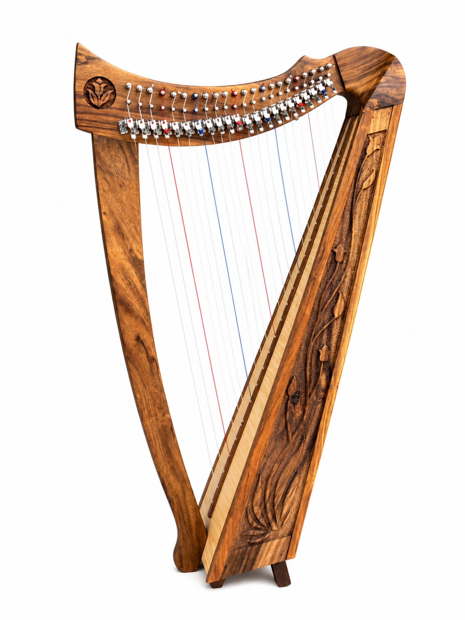 Uzman Harfe 22 Saiten Keltische Harfe 22 String Harp Leierharfe | Edelholz-Korpus mit keltischem Design, Halbtonklappen, finnischem Birken-Resonanzboden und farbcodierten Saiten