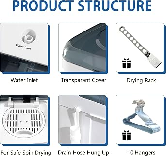 DOGHLY Portable Washing Machine, 22lbs Compact Laundry Washer, Free Drying Rack & 10 Hangers, 13lbs Wash & 9lbs Spin Dry, Twin Tub Mini Washing Machine for Dorm, RV, Camping, Apartment