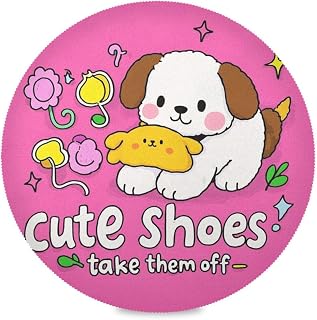 Cute Shoes Take Them Off Cartoon Cute Funny White Dog placemats for Round Dinner Table Reusable Place mats Linen individuales para mesa de comedor redondos 15.4x15.4in Set of 6