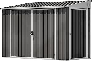 DWVO 7x4 FT Metal Outdoor Storage Shed with Lockable Doors for Garden Tools and Bikes, Dark Gray
