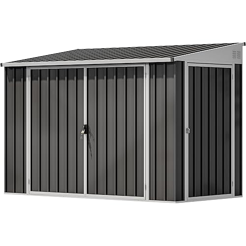 DWVO 7x4 FT Outdoor Weatherproof Storage Shed, Secure Metal Bike Shed w/Lockable Entry, Garden Storage Solution for Lawn Equipment, Tools, Waste Bin, Dark Gray